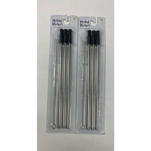 Lot/2 Packs Metal Drinking Straws w/Cleaning‎ Brush-Total 6 Straws/2 Brushes